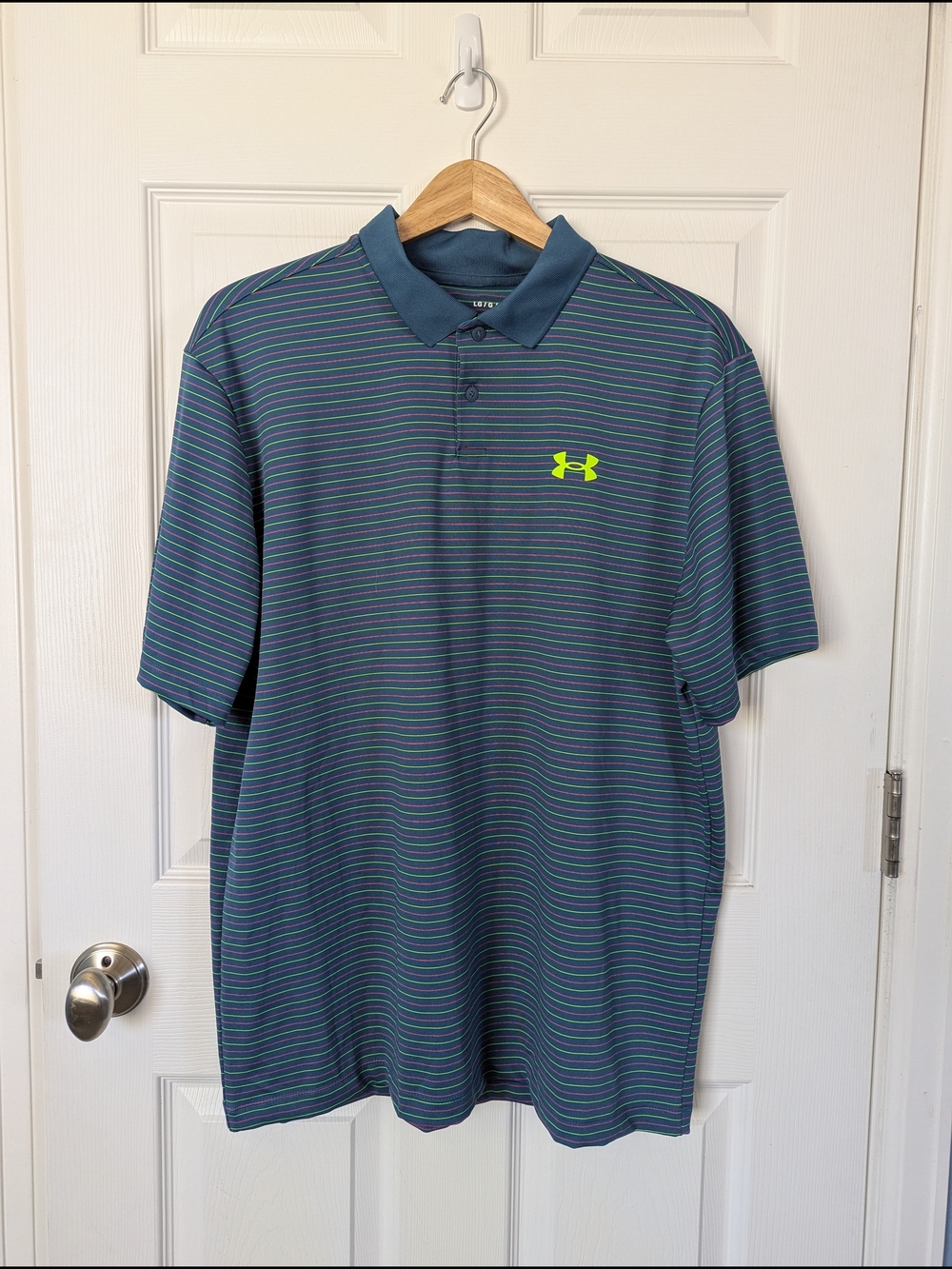 Under Armour Men's Teal Striped Polo Shirt - Performance Golf Polo